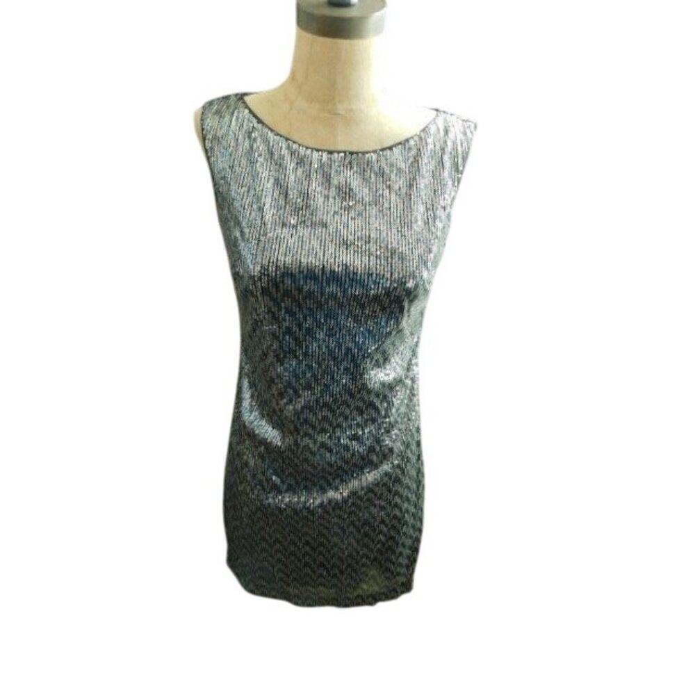 White House Black Market WHBM Size XXS Black Silver Sequin Shift Style Dress NWT